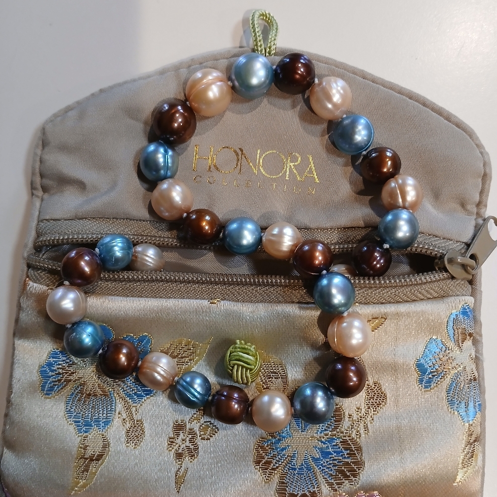 🌏🌟18" Honora Genuine Pearl Necklace 8-10mm. Teal, Taupe & Brown🌟🌏 - Picture 7 of 16